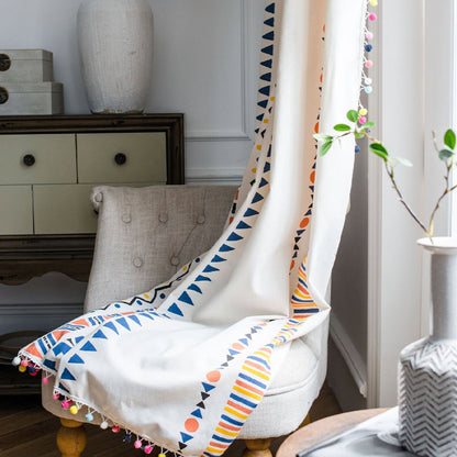 Rideau bohème Ownkoti avec motifs géométriques colorés et pompon
