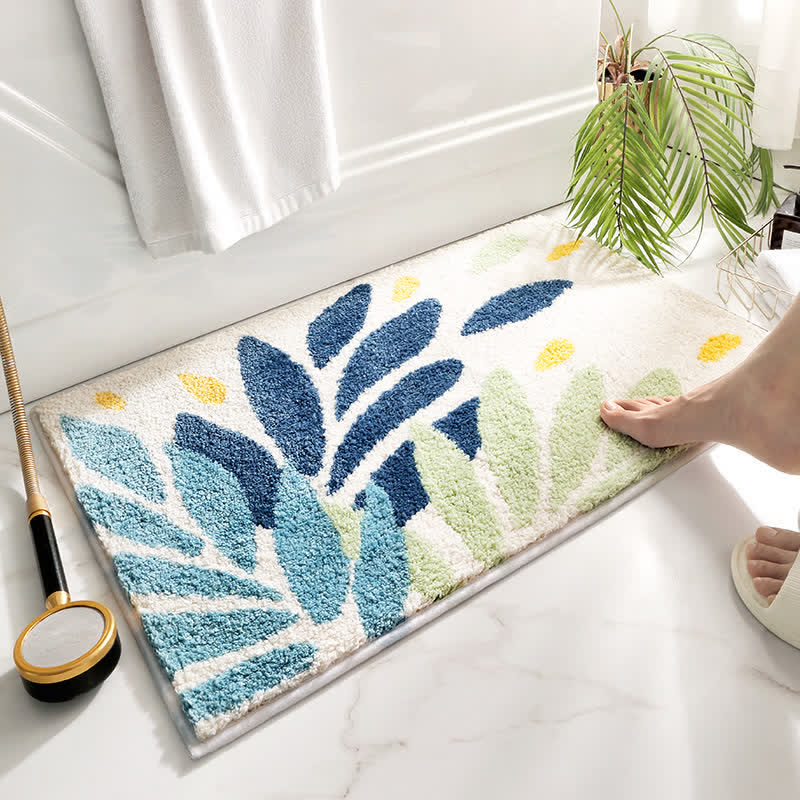 Tapis de salle de bain doux et antidérapant Ownkoti avec motif de feuilles