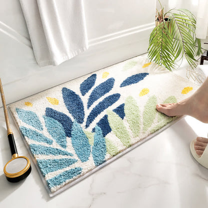 Tapis de salle de bain doux et antidérapant Ownkoti avec motif de feuilles