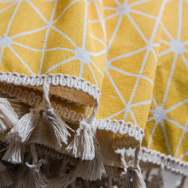 Rideaux transparents à carreaux jaunes Ownkoti avec pompons