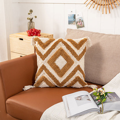 Housse de coussin Ownkoti Maroc en jacquard avec pompons