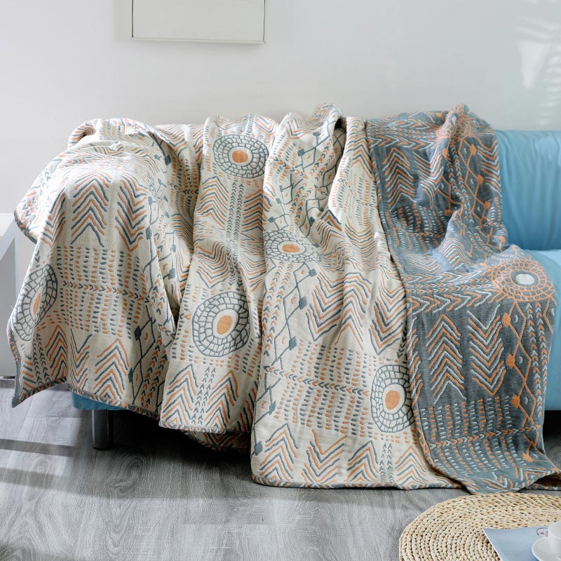 Couette en coton rayée Ownkoti Boho, réversible, serviette de canapé