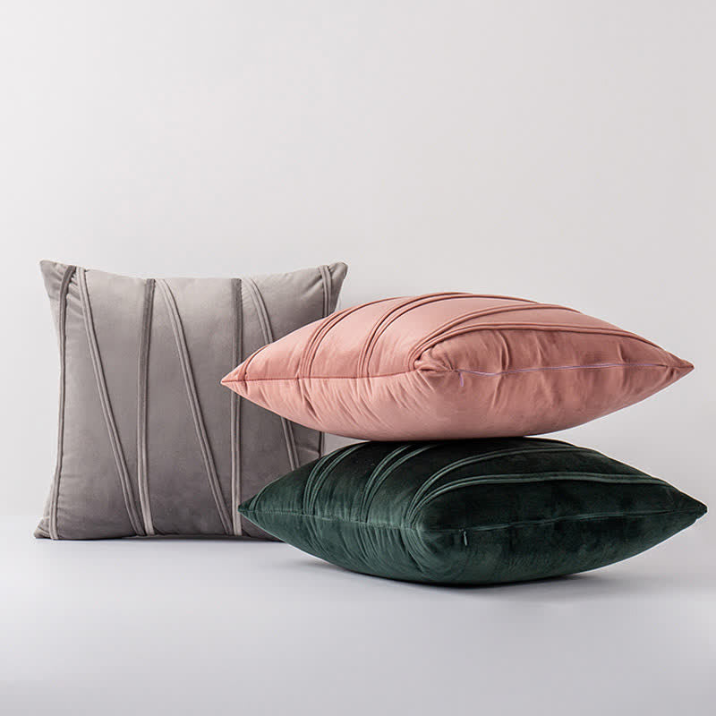 Housse de coussin décorative en velours doux à motif rayé