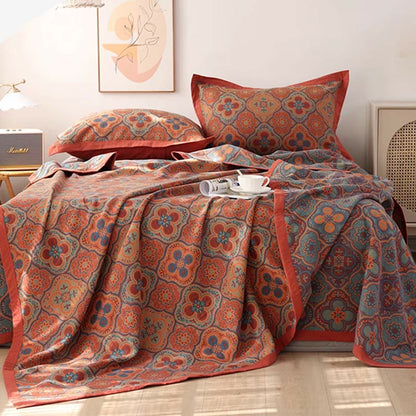 Couette réversible en coton à motif pétales - Couette avec 2 taies d'oreiller - Orange - 230 cm x 250 cm - image 0