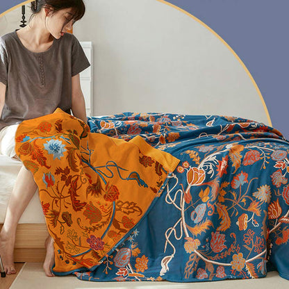 Couette réversible en coton à motif floral fleuri