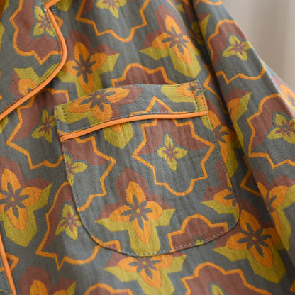Ensemble de vêtements d'intérieur en coton avec revers à motif floral en losange