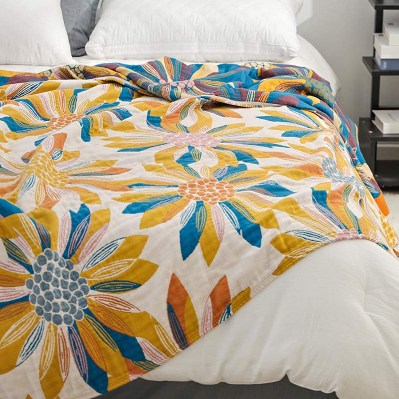Couette réversible en coton Ownkoti à imprimé floral jaune