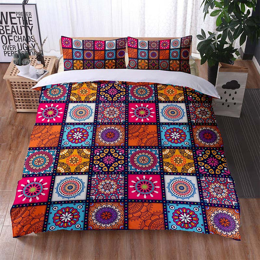 Housse de couette patchwork à motif floral et taie d'oreiller