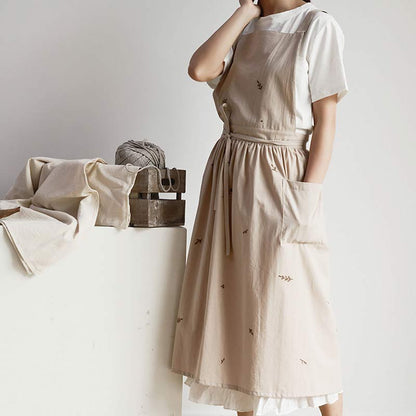 Ownkoti – Tablier en coton avec broderie florale et poches