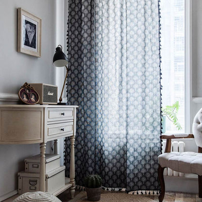 Rideau en coton et lin de style campagnard avec motif d'arbre