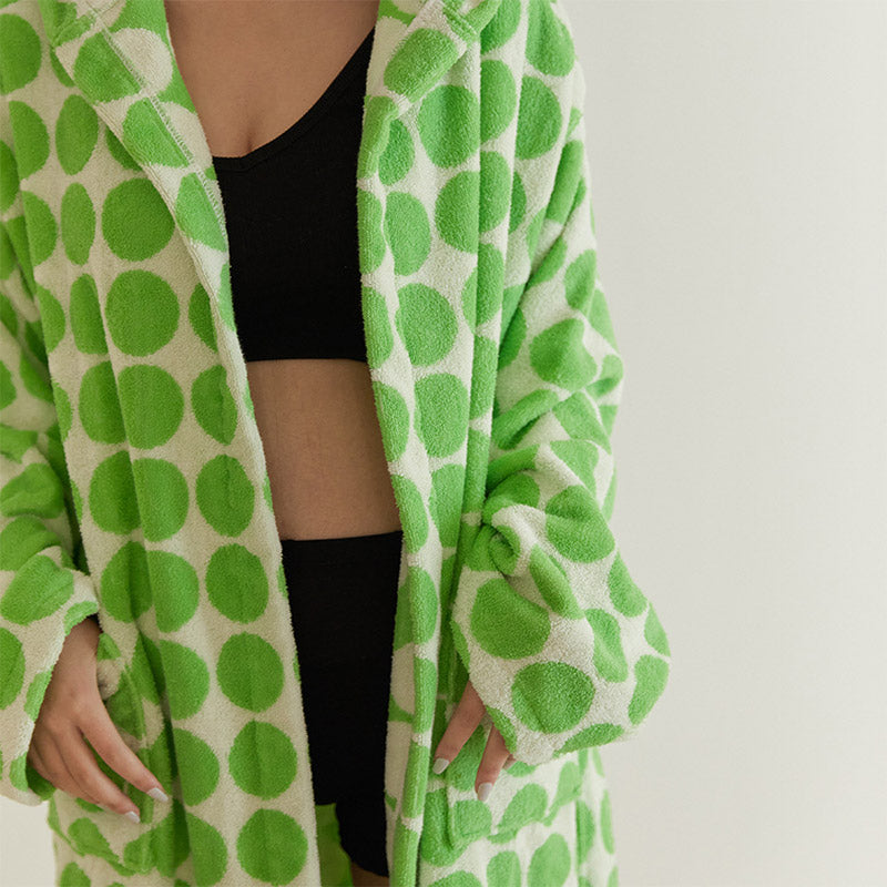 Peignoir à capuche et ceinture à pois