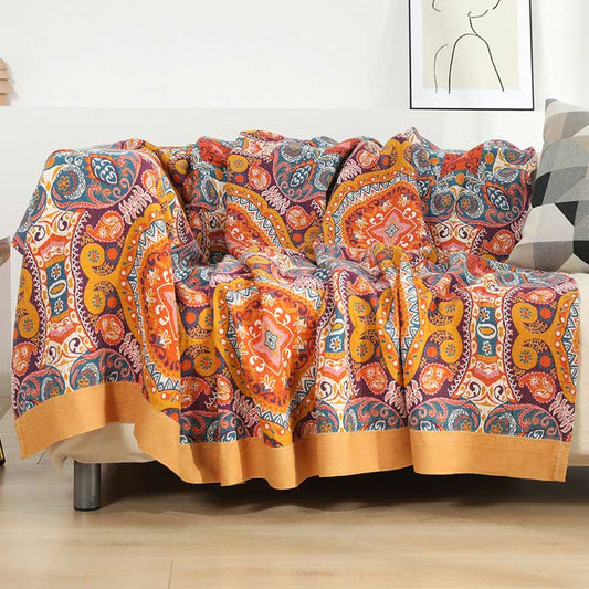 Couverture de canapé en coton bohème orange