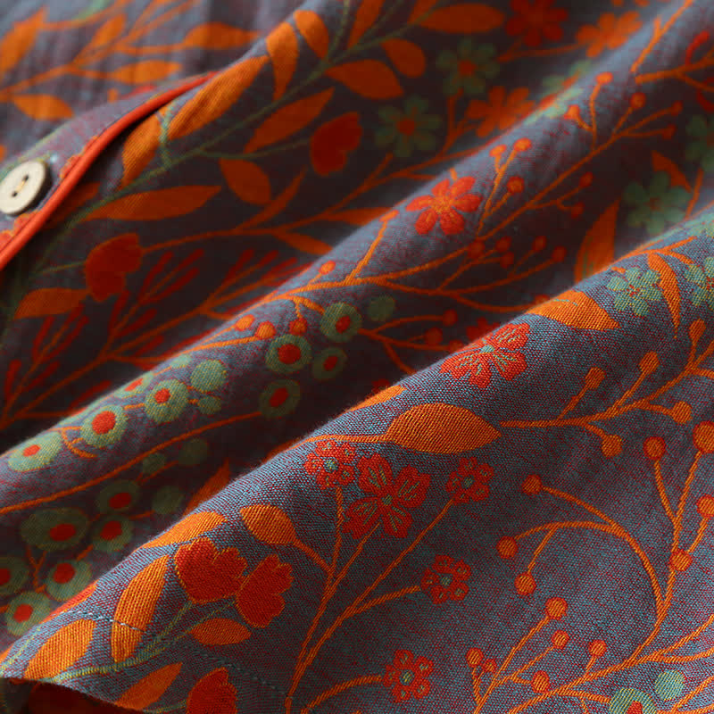 Ensemble de vêtements d'intérieur en coton à imprimé feuilles vintage avec revers - image 6