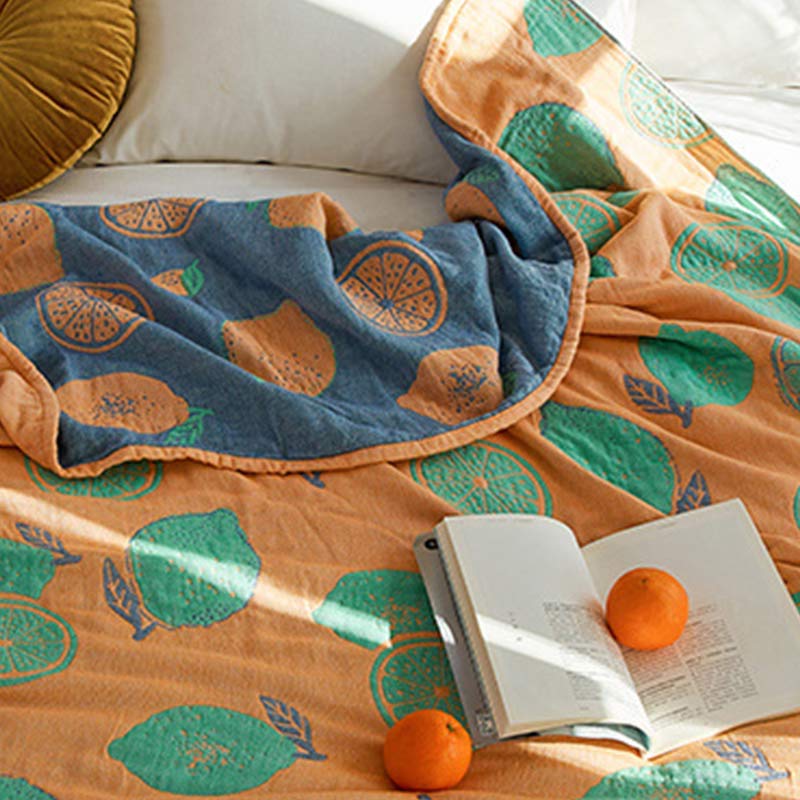Couette réversible en gaze de coton à motif citron