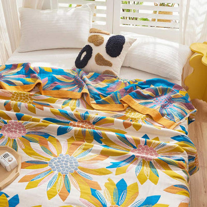Couette réversible en coton Ownkoti à imprimé floral jaune