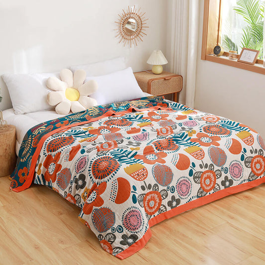 Couette en coton orange Ownkoti à motif floral de dessin animé