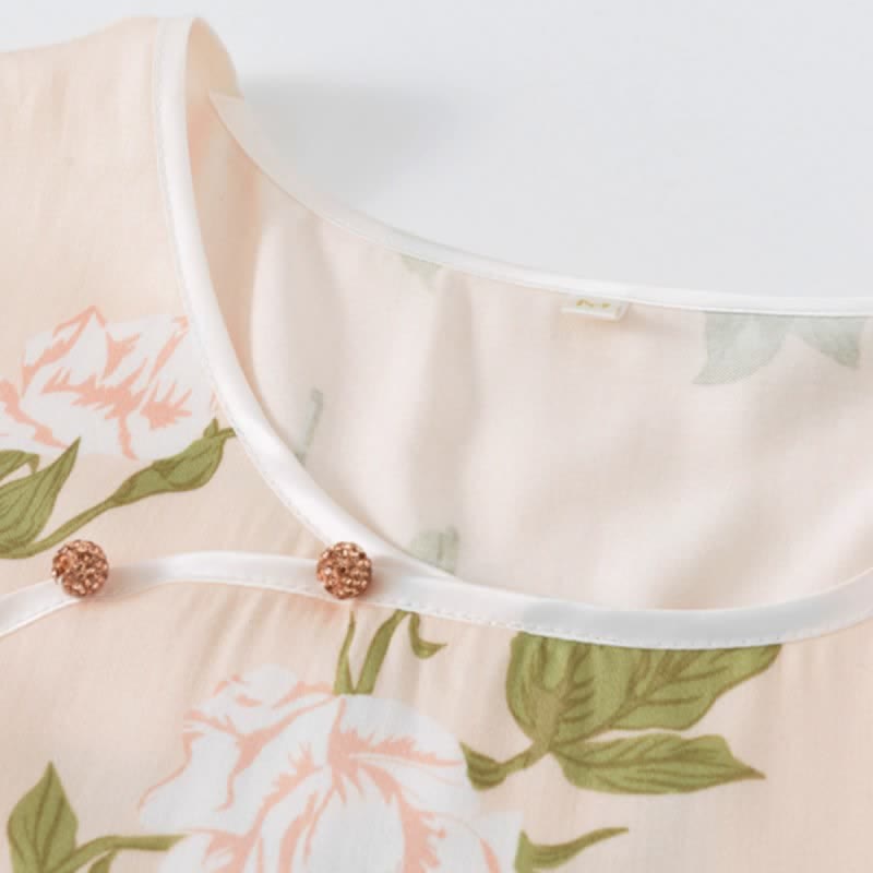 Chemise de nuit douce et respirante à motif floral rose