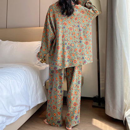 Ensemble de vêtements de détente en coton fleuri grande taille