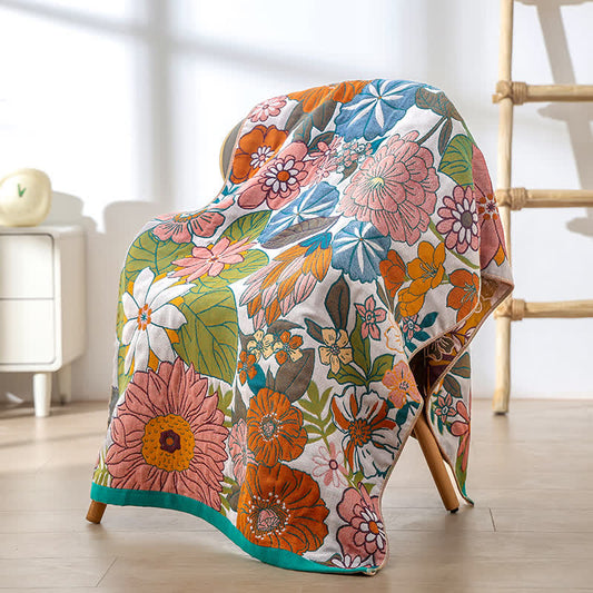 Serviette de plage en gaze de coton à séchage rapide avec motif floral