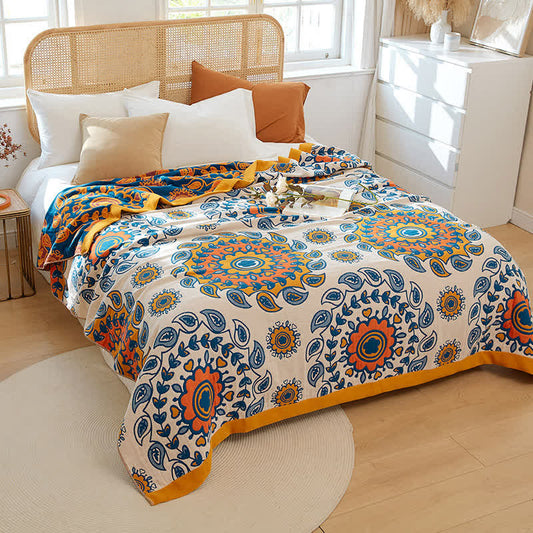 Couette réversible à imprimé floral pastoral - Beige - 230 cm x 250 cm - image 0