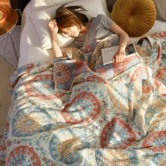 Couette double face en coton à motif circulaire