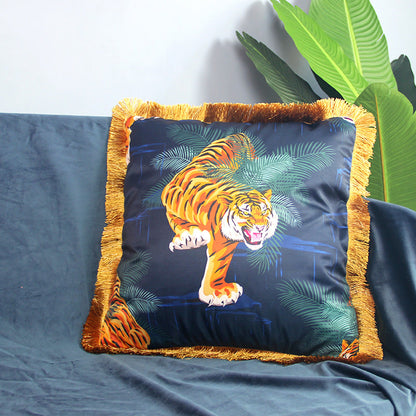 Housse de coussin de canapé à motif animalier et pompon