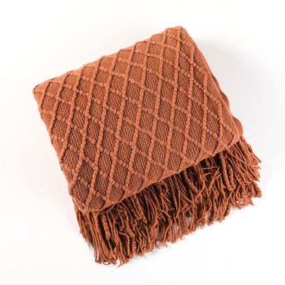 Ownkoti – Couverture tricotée avec motif prisme et pompons
