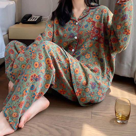 Ensemble de vêtements de détente en coton fleuri grande taille