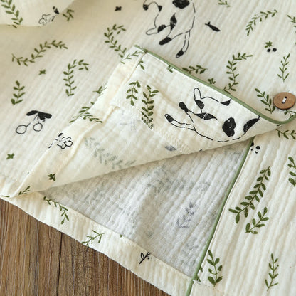 Ensemble pyjama en coton mignon avec chat et feuille