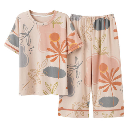 Ensemble de vêtements d'intérieur en coton à imprimé floral et feuilles