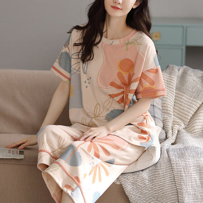 Ensemble de vêtements d'intérieur en coton à imprimé floral et feuilles