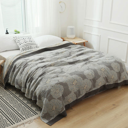 Couverture légère et réversible en coton à motif pivoine - Gris - 200 cm x 230 cm - image 6