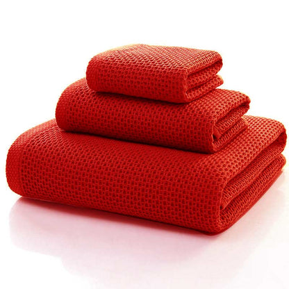 Serviettes en coton simples Ownkoti, lot de 3 serviettes carrées à motif nid d'abeille