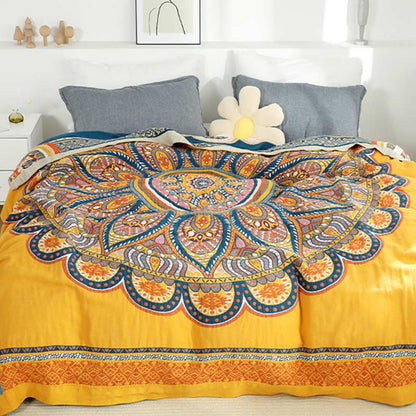 Couette d'été réversible bohème Ownkoti à fleurs jaunes