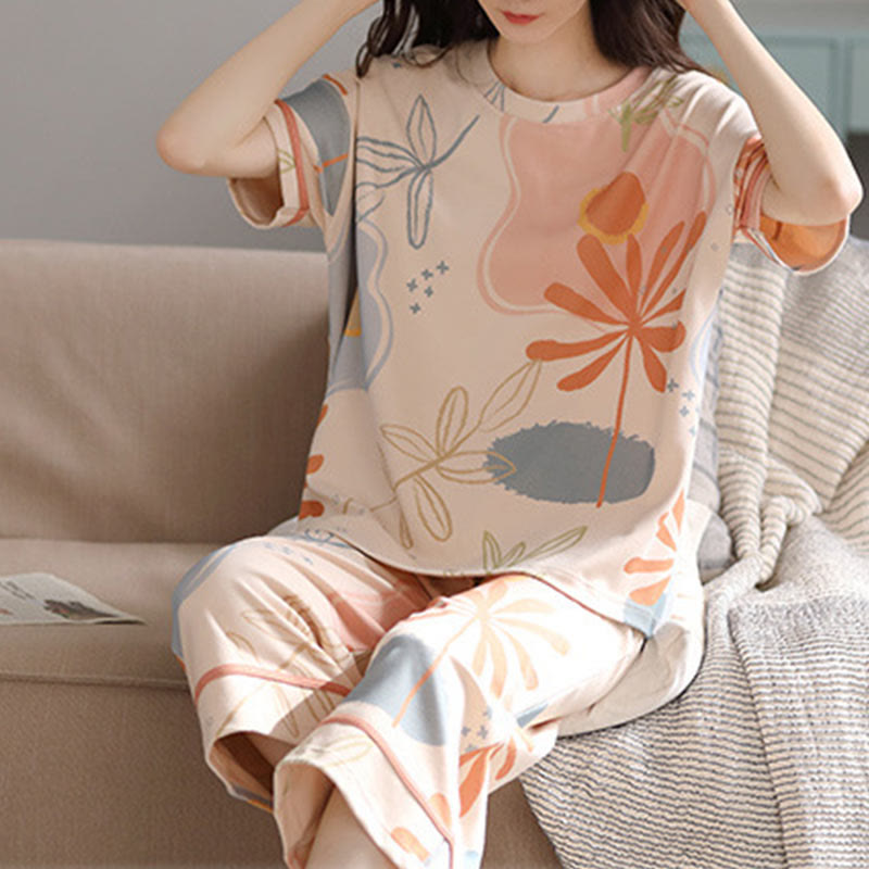 Ensemble de vêtements d'intérieur en coton à imprimé floral et feuilles