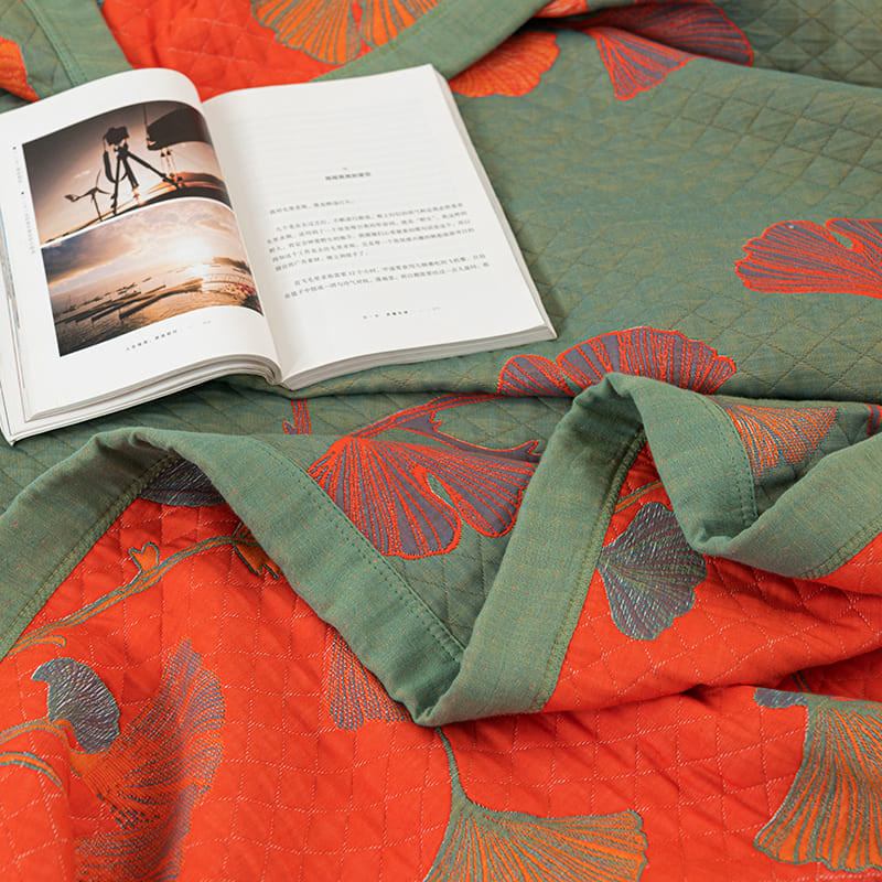 Couette réversible en coton avec feuilles de ginkgo orange - image 10
