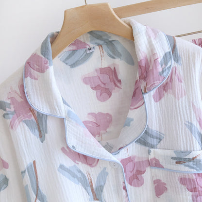 Ensemble de nuit chic en gaze de coton à motif floral
