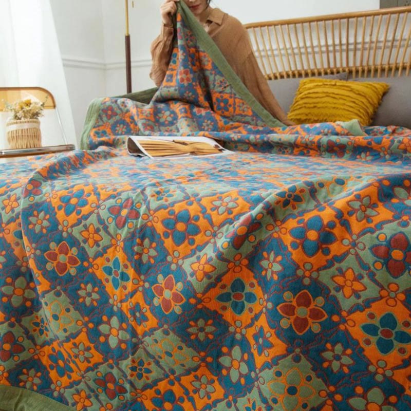 Couette réversible en coton à imprimé floral bohème