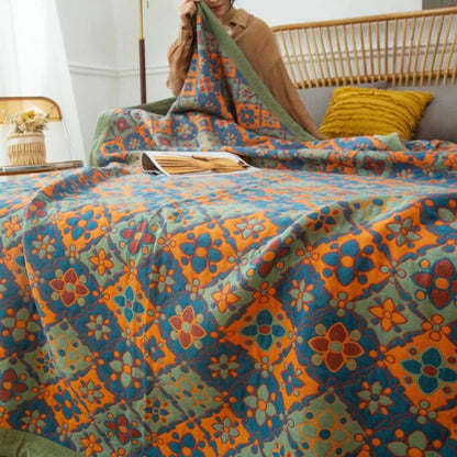Couette réversible en coton à imprimé floral bohème