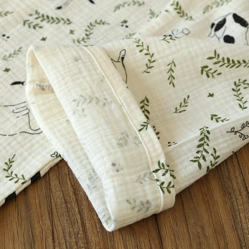 Ensemble pyjama en coton mignon avec chat et feuille