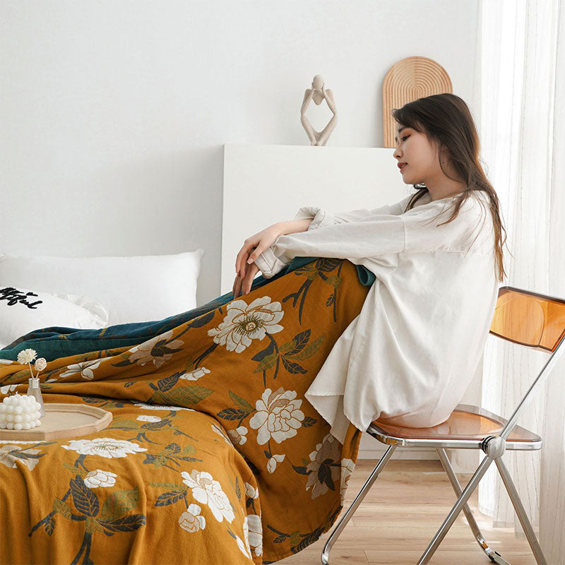 Couette en coton Ownkoti Boho à fleurs jaunes