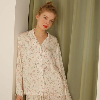 Ownkoti – Vêtements d'intérieur en satin à manches longues et col en V à fleurs