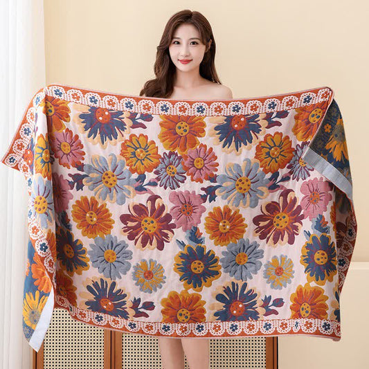 Serviette de bain en coton doux avec des fleurs lumineuses