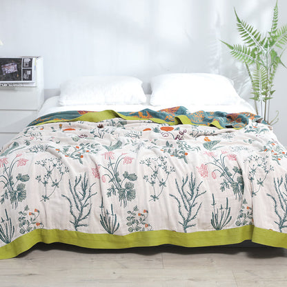 Couette réversible en coton doux avec fleurs et plantes
