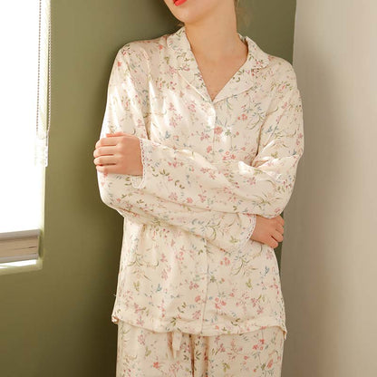 Ownkoti – Vêtements d'intérieur en satin à manches longues et col en V à fleurs