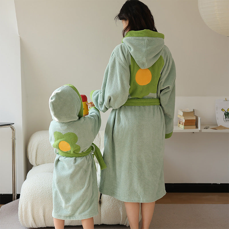 Peignoir en coton avec capuche et bloc de couleur floral