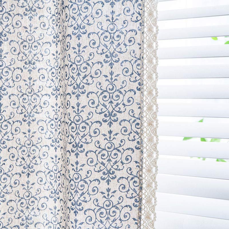 Rideau Boho Ownkoti à motif bleu, semi-occultant