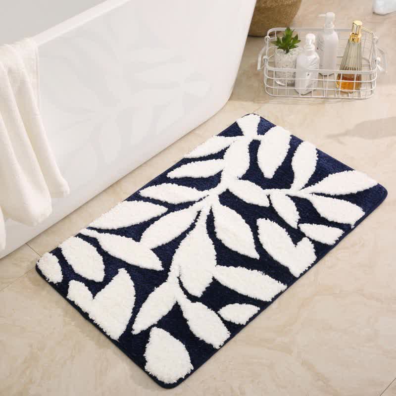 Tapis de bain doux et antidérapant avec motif de feuilles