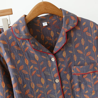 Ensemble pyjama en coton à manches longues au style rétro à feuilles