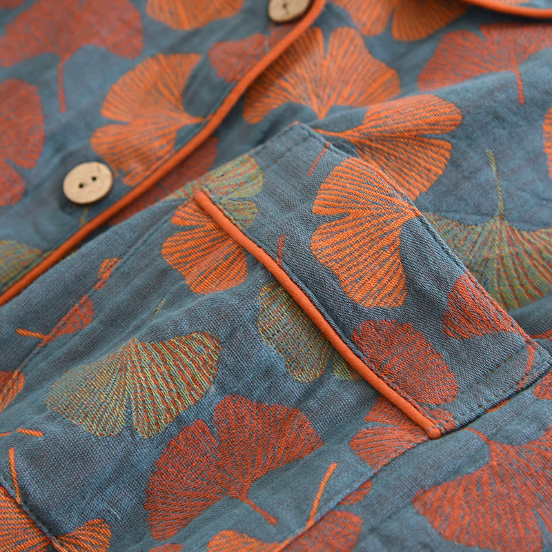 Ensemble de vêtements d'intérieur en coton avec bouton en forme de feuille de ginkgo - image 5